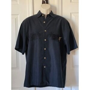 Bamboo Cay Mens‎ Black Embroidered Short Sleeve Button Up Shirt Size M